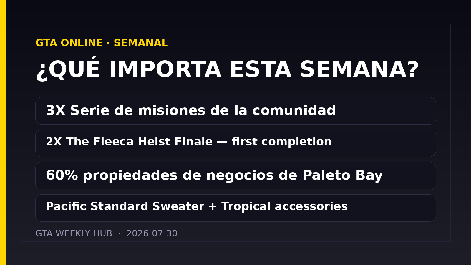 GTA Online: actualización semanal del 30/07/2026