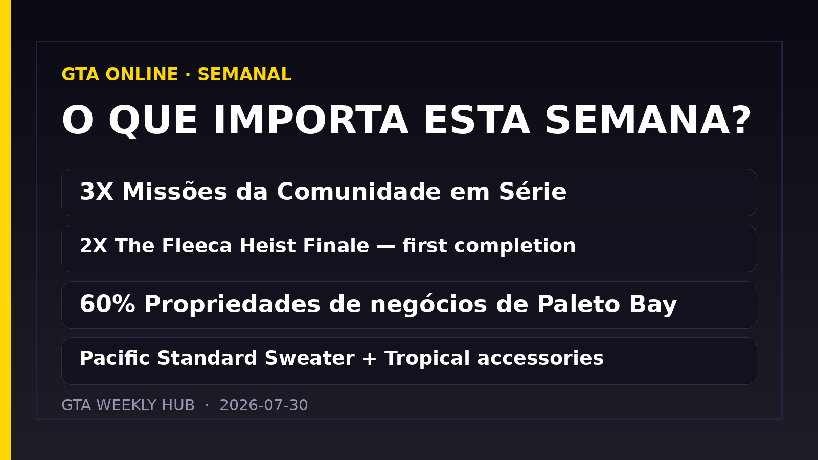 GTA Online: atualização semanal de 30/07/2026