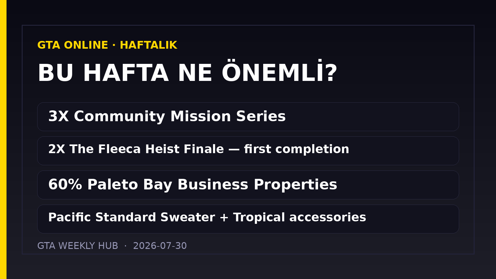 GTA Online Haftalık Güncelleme — 30.07.2026