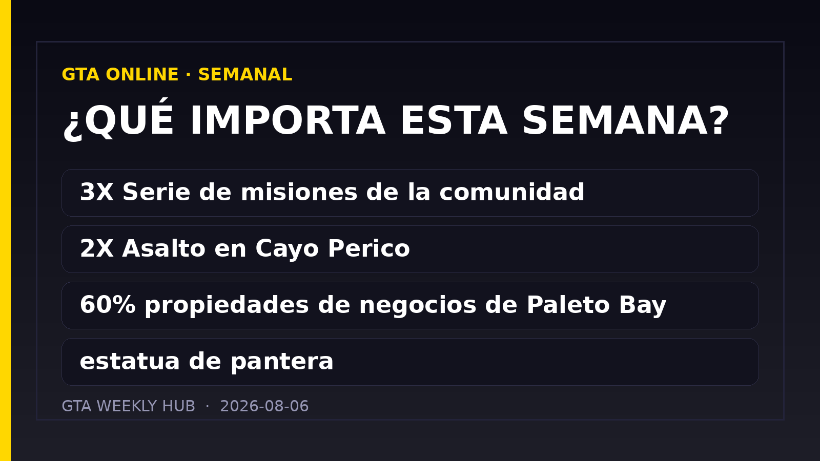 GTA Online: actualización semanal del 06/08/2026