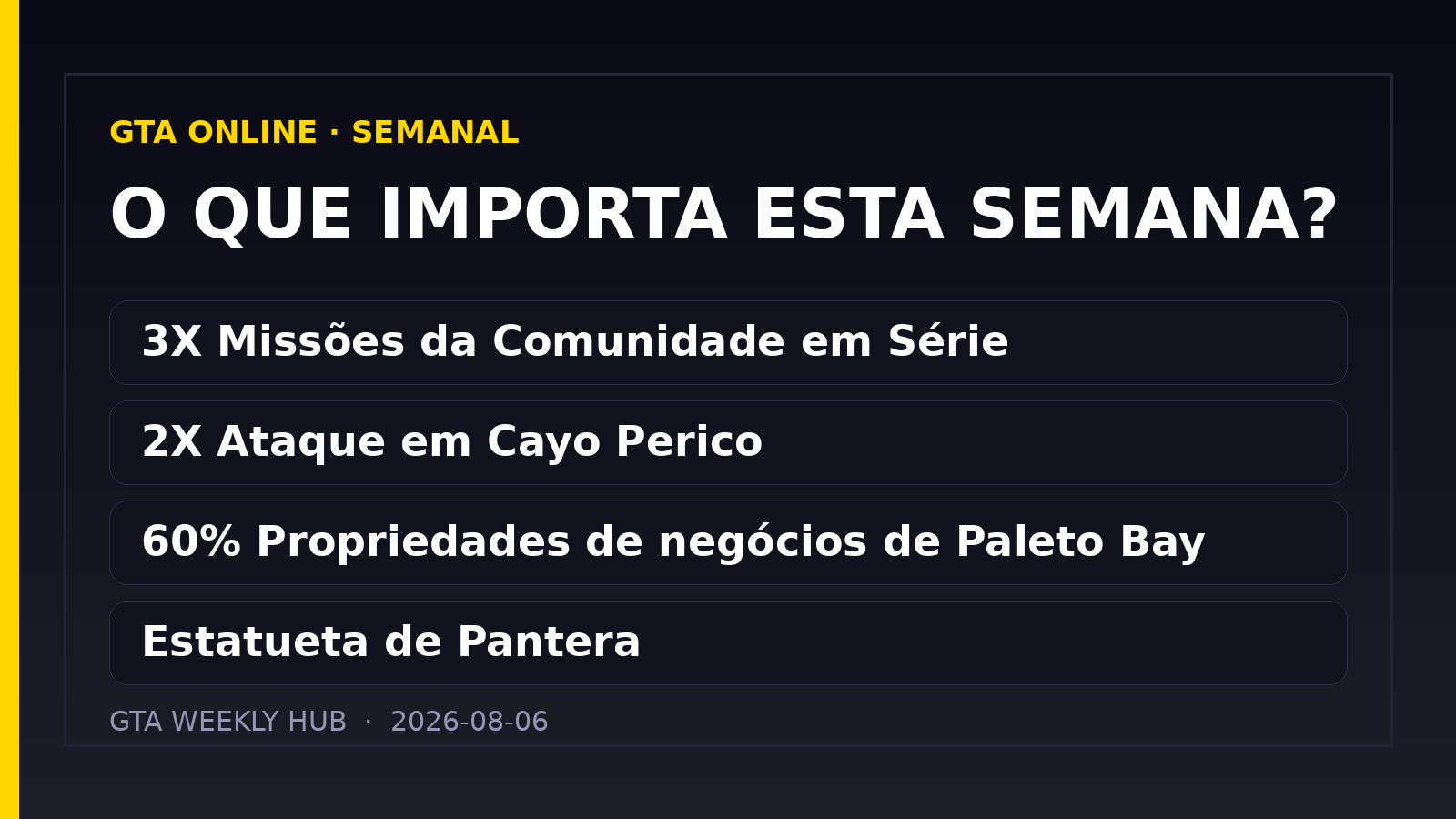GTA Online: atualização semanal de 06/08/2026