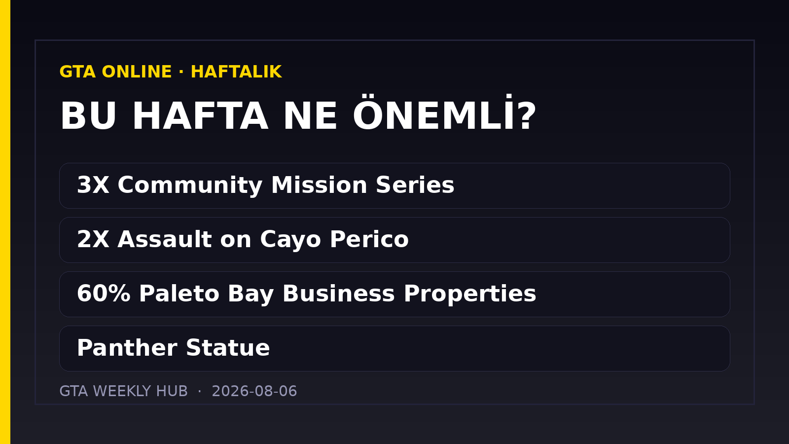 GTA Online Haftalık Güncelleme — 06.08.2026